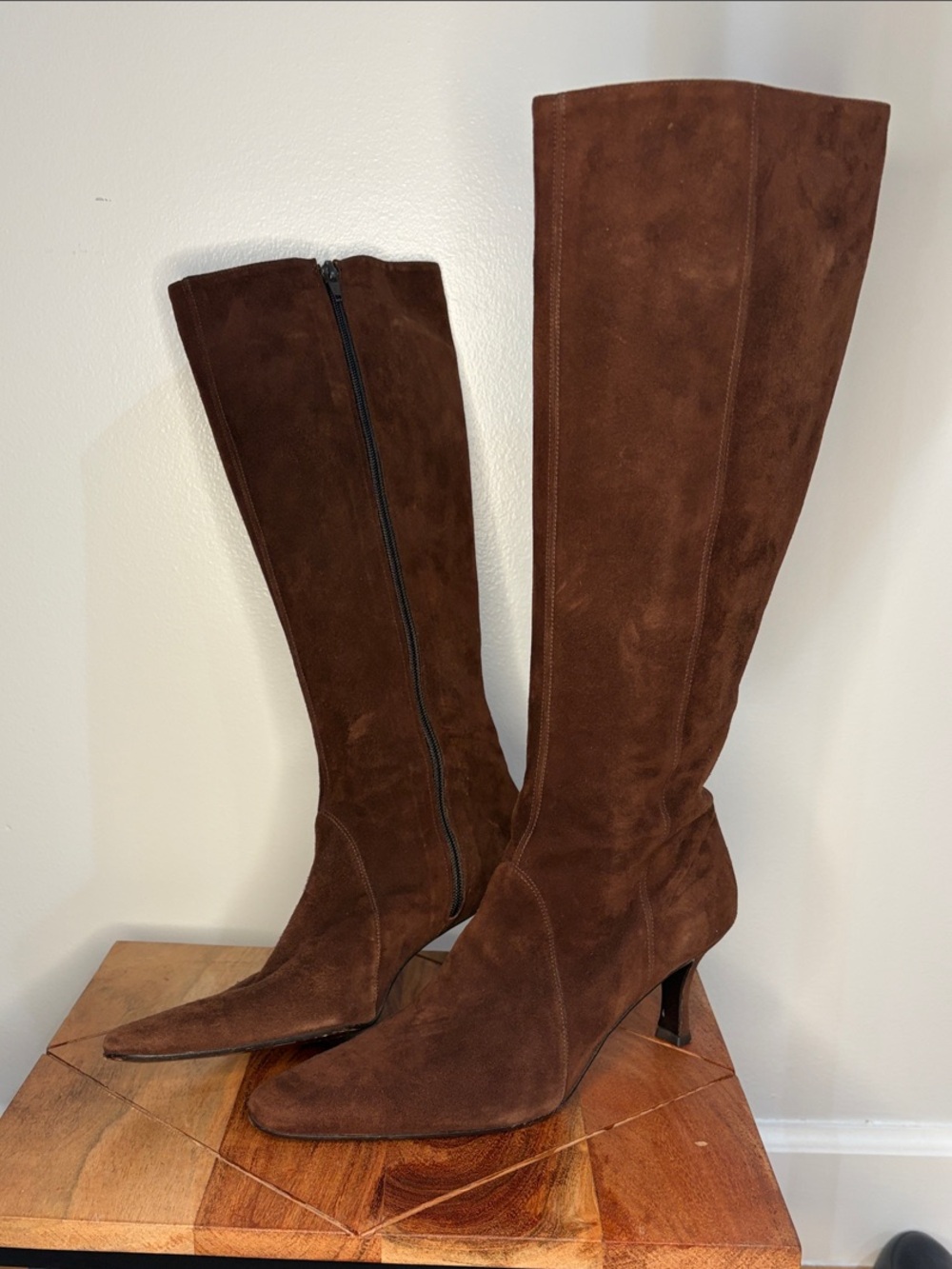 Saks Fifth Avenue Brown Suede Knee-High Pointed-Toe Heeled Boots